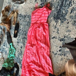 Pink and red striped maxi dress